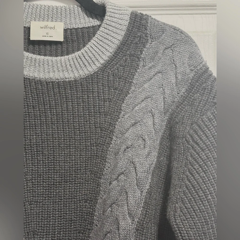 Aritzia Wilfred Lonell Gray Colorblock Cable Knit Merino Wool Sweater Size XS - Picture 5 of 10